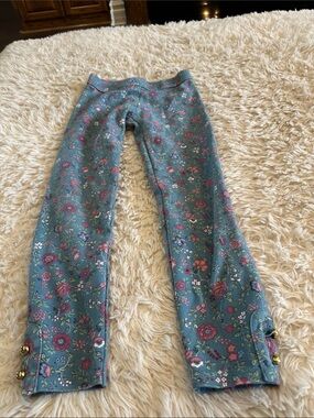 Janie and Jack Teal Floral Leggings with Pink Flowers
